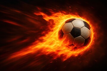 Fototapeta premium Dynamic soccer ball with fire effects and motion blur on isolated white background