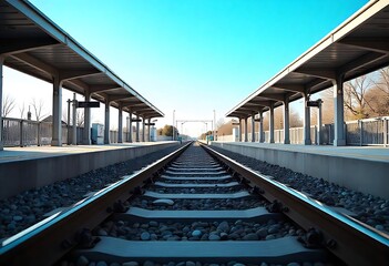 Generative AI Empty railway tracks stretching into distance at station platform