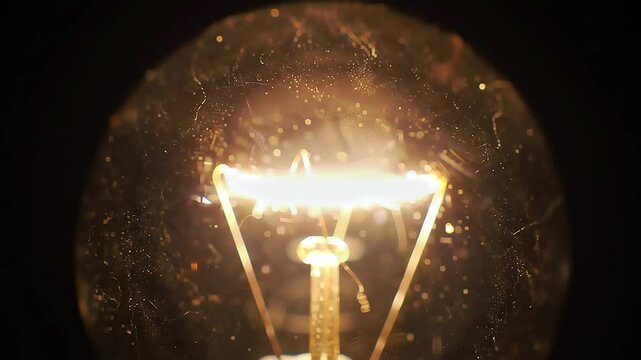 A lightbulb flickering on in a dark room