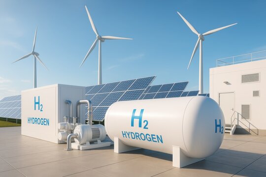 Green hydrogen production facility with clean energy infrastructure for sustainable power generation