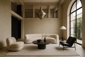 Sophisticated modern living room with designer furniture and architectural elegance showcasing luxury interior design excellence