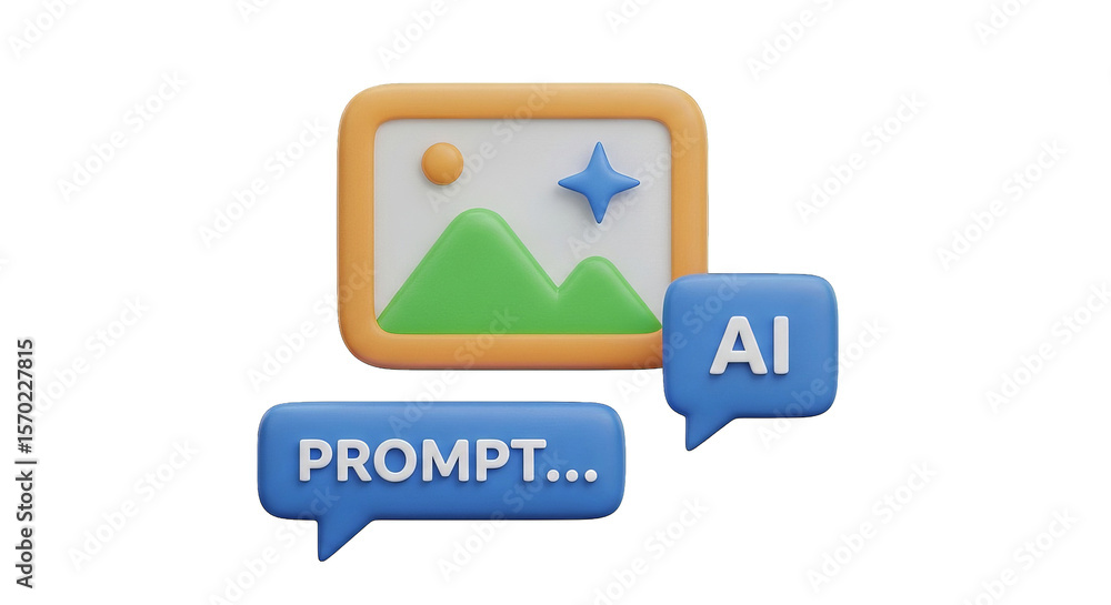 Fototapete a digital rendering displays an ai prompt and an image frame in a stylized, clean design setup.