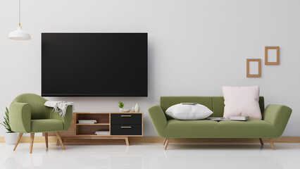 Cozy Sofa Ensemble with Television and Green Plants, a Perfect Blend of Relaxation and Nature