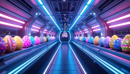 Decorated Eggs in Futuristic Space Station Tunnel Concept