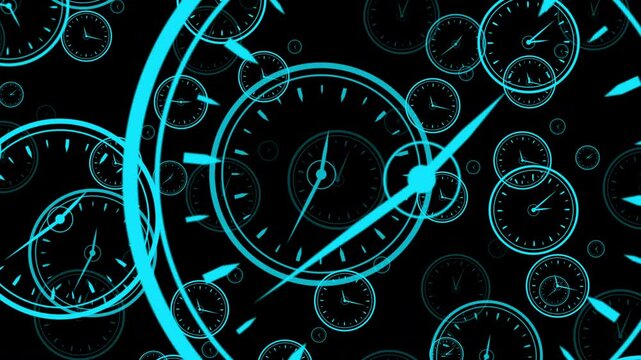 flying camera highlights blue clock deadline, flying moving animation repeats