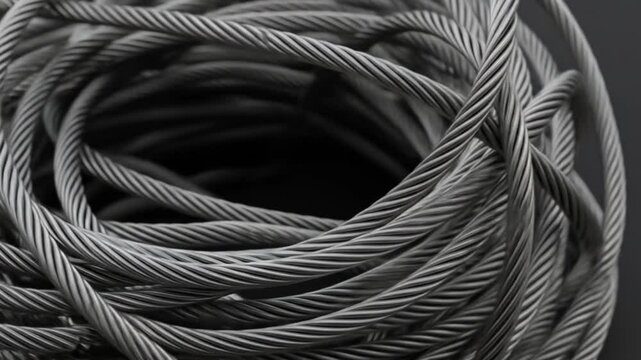 Close up metal wire cable loops arranged tightly in a textured industrial pattern showing strong