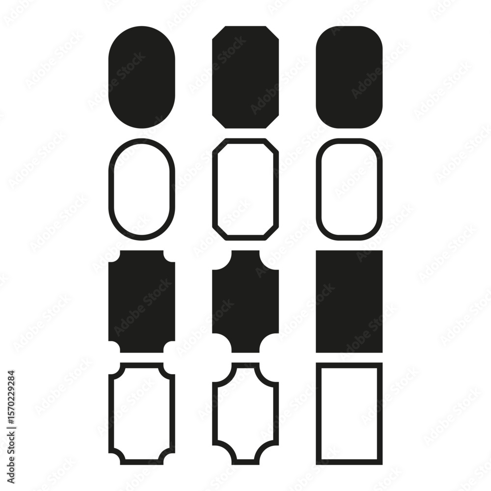 Poster option shape icons. selection button symbols. ui panel vector. black white contrast.