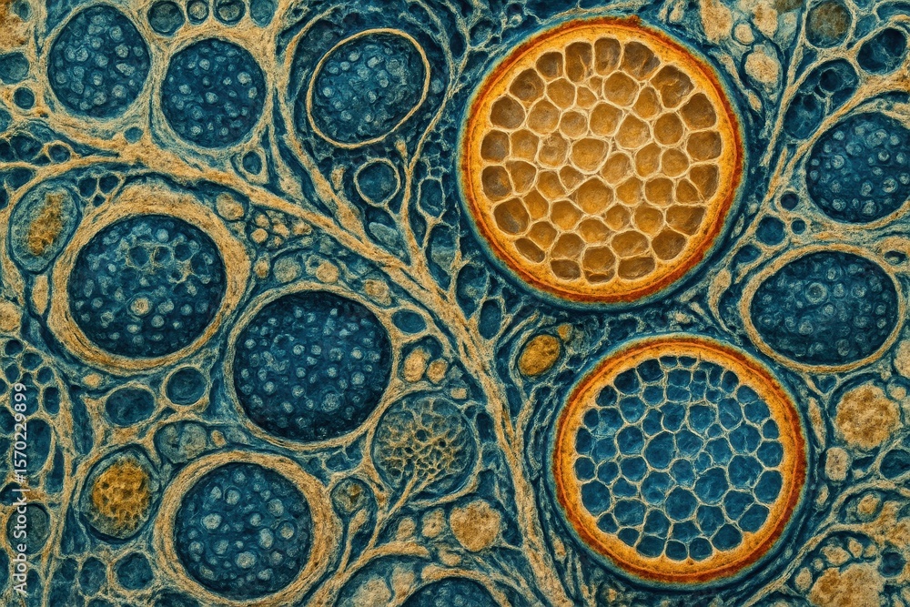 Aufkleber microscopic cellular structure with organic patterns and biological formations in scientific visuali