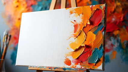 Creative art studio with a blank canvas ready for painting inspiration