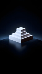 Geometric stepped platform illuminated by dramatic spotlight creating sharp shadows