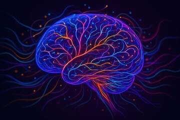Fototapeta premium Vibrant digital brain visualization with neural networks and creative thought patterns in 3D abstract composition