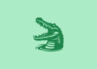 Open-mouth crocodile logo for danger, wild, or strong brand identity.