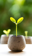 A Young Plant Sprouts in a Small Pot Representing Growth and New Beginnings
