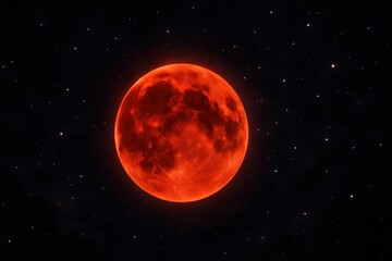 Fototapeta premium Dramatic blood red full moon glowing against starry night sky creating mystical celestial atmosphere