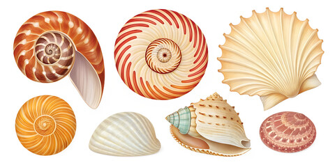 Shell collection isolated on transparent background
