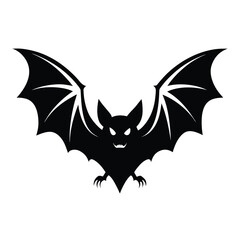 A striking silhouette of a black bat with outstretched wings and glowing white eyes perfect or spooky themed designs