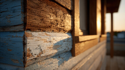 Old weathered wooden siding next to new composite siding on home exterior with golden hour lighting showing texture contrast.