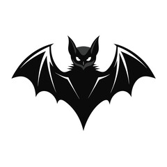 Stylized black bat silhouette with glowing white eyes and wide wings spread against a white background  or gothic themes