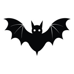 Fototapeta premium A classic black silhouette of a bat with outstretched wings and glowing white eyes perfect decorations and spooky themes