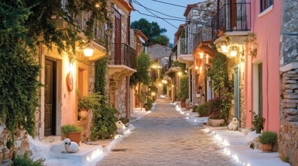 Obraz premium Charming, lit Greek village street