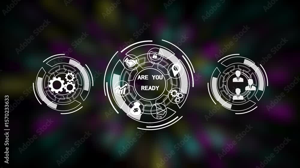 Fototapete a are you ready concept button on a futuristic . abstract seamless animation of mesh glowing dots di
