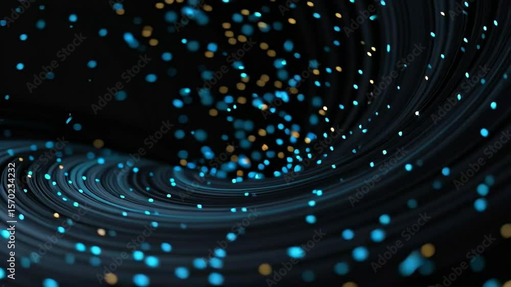 Poster swirling blue light trails with bokeh effect in a dark abstract background