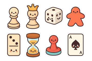 Cute board game icon set vector illustration in flat style for design