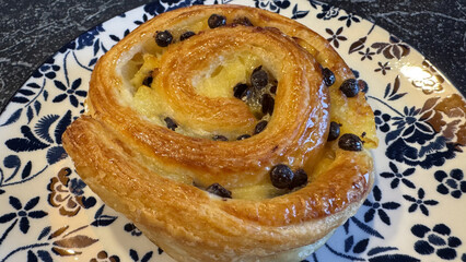 French chocolate chip pastry swirl, a traditional viennoiserie for breakfast