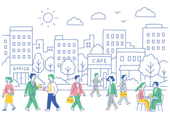 Business person walking in business district_Color