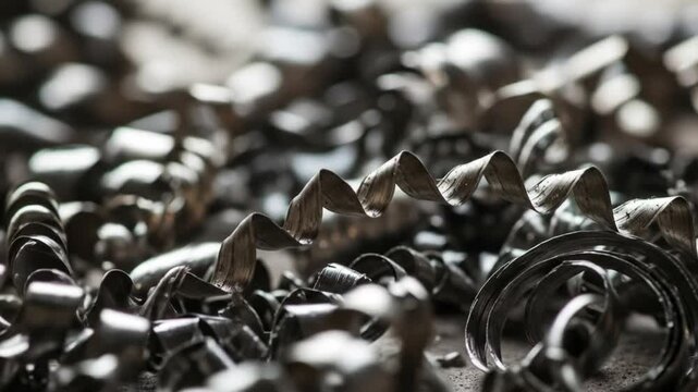 Close up abstract sequence of metal shavings and curls showcasing intricate industrial textures