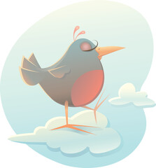 Adorable Cartoon Bird Resting on a Cloud Dreamy Illustration
