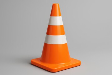 Bright orange safety traffic cone with reflective white stripes positioned for construction zone visibility