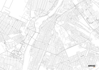 Obraz premium A monochrome vector map of Ahvaz, highlighting highways