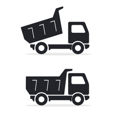 Dump truck vector icon set isolated on white background