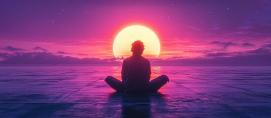 Person Meditating at Sunset over Water