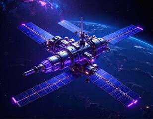Obraz premium Futuristic space station orbiting Earth