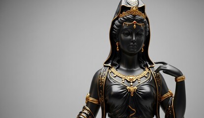 Black Statue of a Woman with Gold Accents