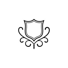 Classic shield outline vector logo icon with blank space