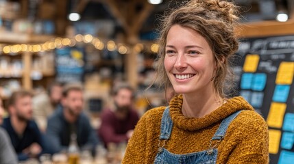 Woman smiling at a meeting