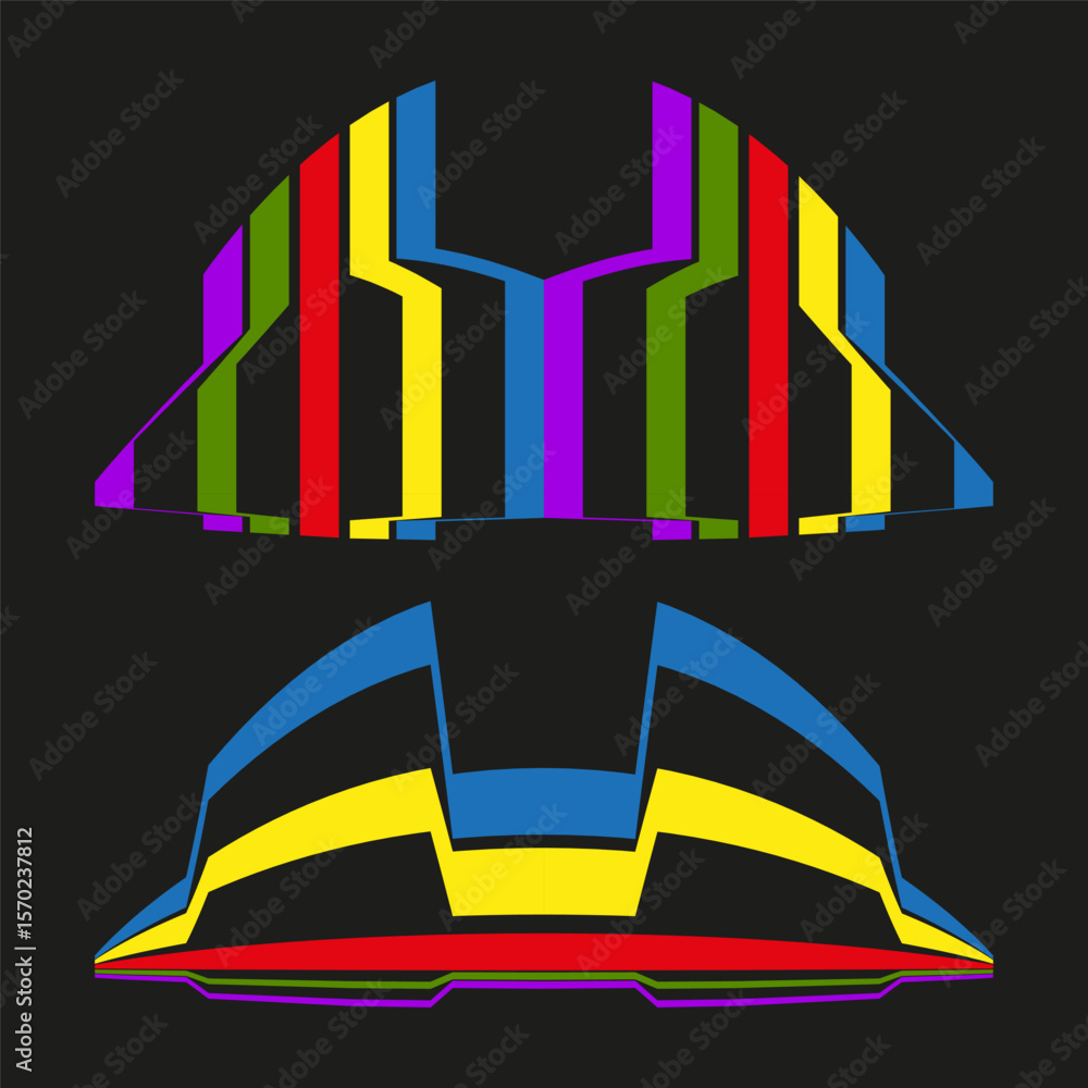 Poster neon abstract shape. symmetric stripe icon. colorful crest form. vector dynamic emblem.