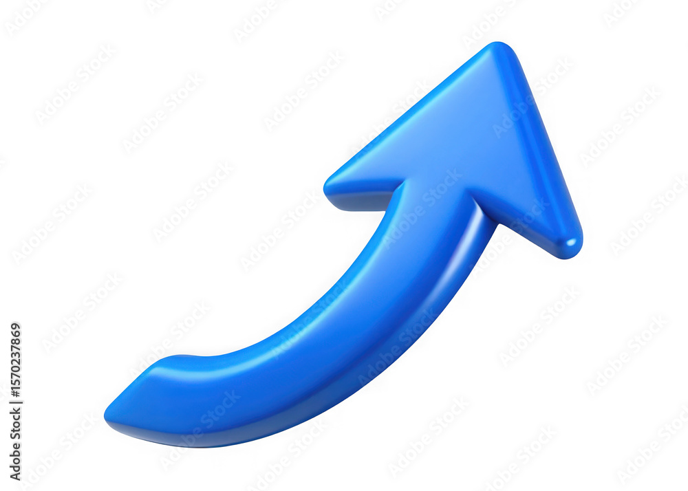 Poster glossy blue arrow pointing upwards and forward isolated on transparent background