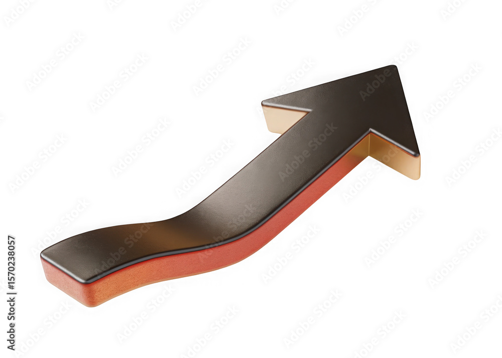 Poster 3d metallic arrow with red and gold accents pointing upwards on transparent background isolated on t