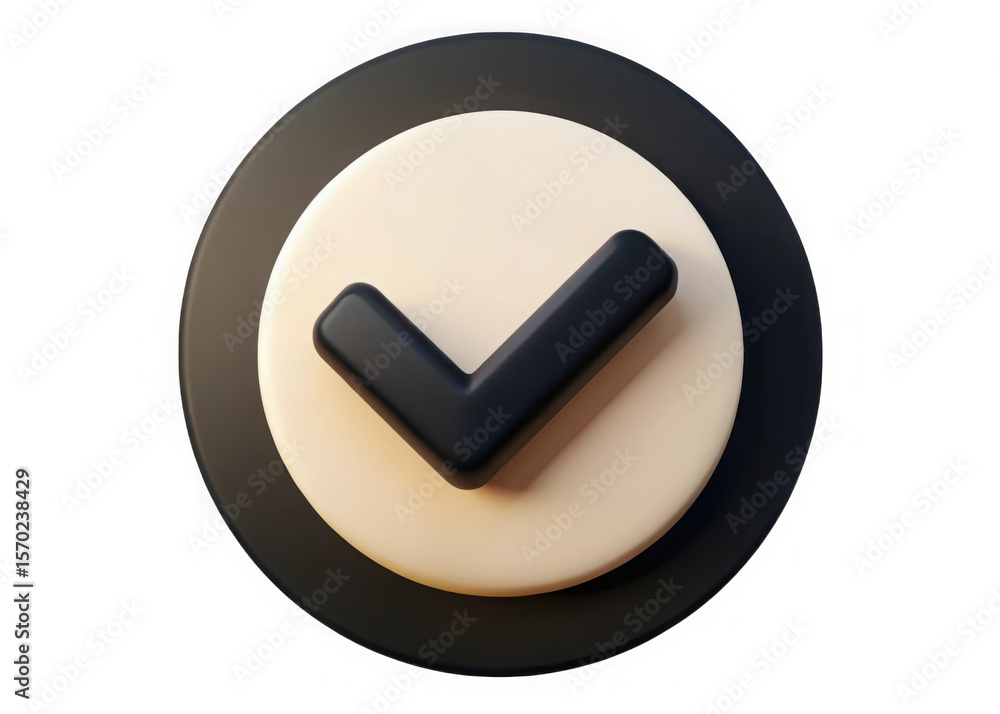 Fototapete 3d rendered black checkmark symbol inside a beige circle on a dark background isolated on transparent background