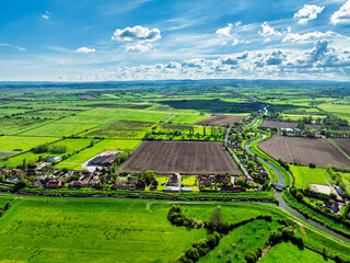 Burrow Mump from a drone, Southlake Moor, Burrowbridge, Taunton, Somerset, England