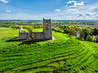 Burrow Mump from a drone, Southlake Moor, Burrowbridge, Taunton, Somerset, England