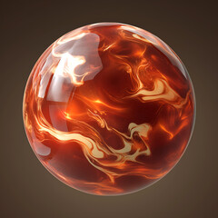 Glassy Red and Orange Swirl Sphere: Glossy Marble Texture in Fluid Abstract 3D Design