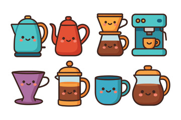 Cute kawaii coffee equipment vector illustration for cafe themed design
