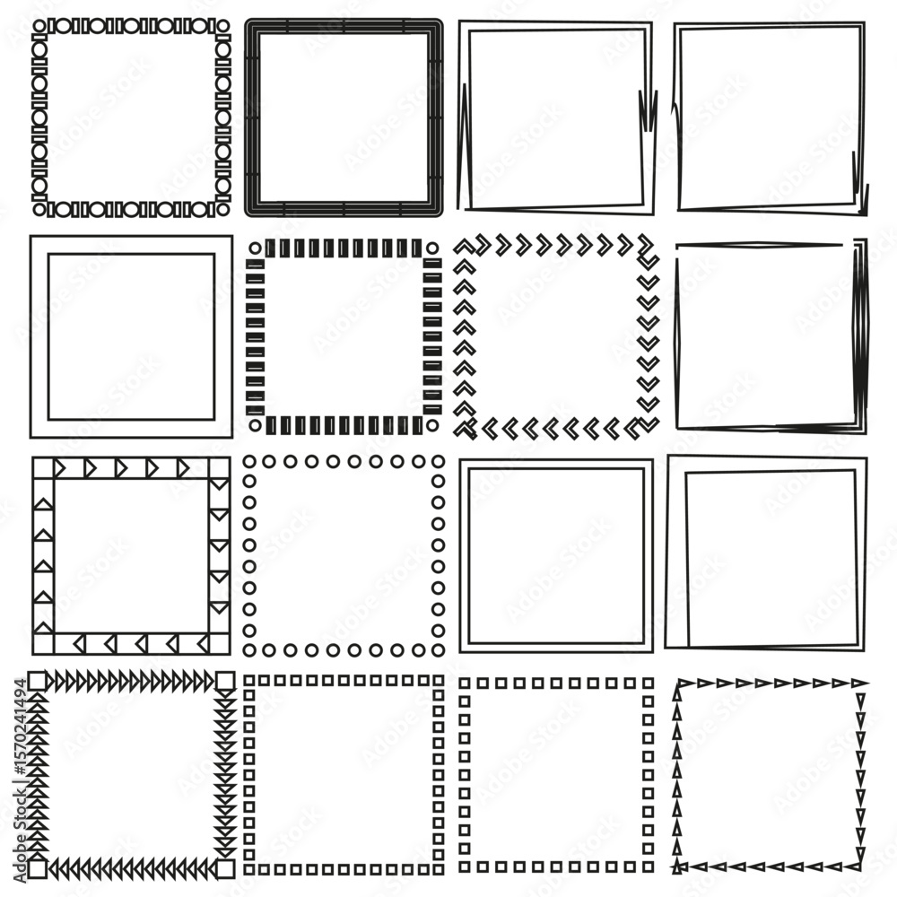 Poster geometric frames collection. square border shapes. line art vector. decorative element set.