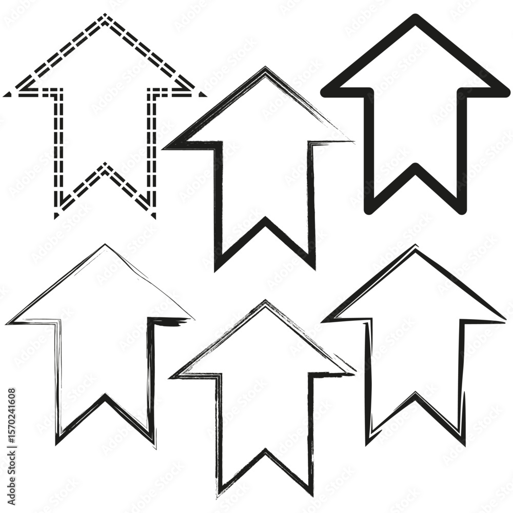 Poster uptrend arrow icons. multiple direction symbols. forward motion graphics. vector outline elements.