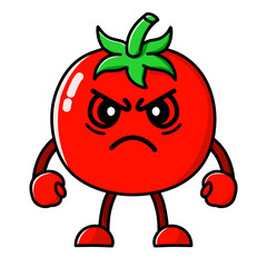 angry tomato cartoon character, tomato icon, tomato logo, great for sticker or emot.